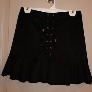 Black Suede Lace-Up Skirt - Size S